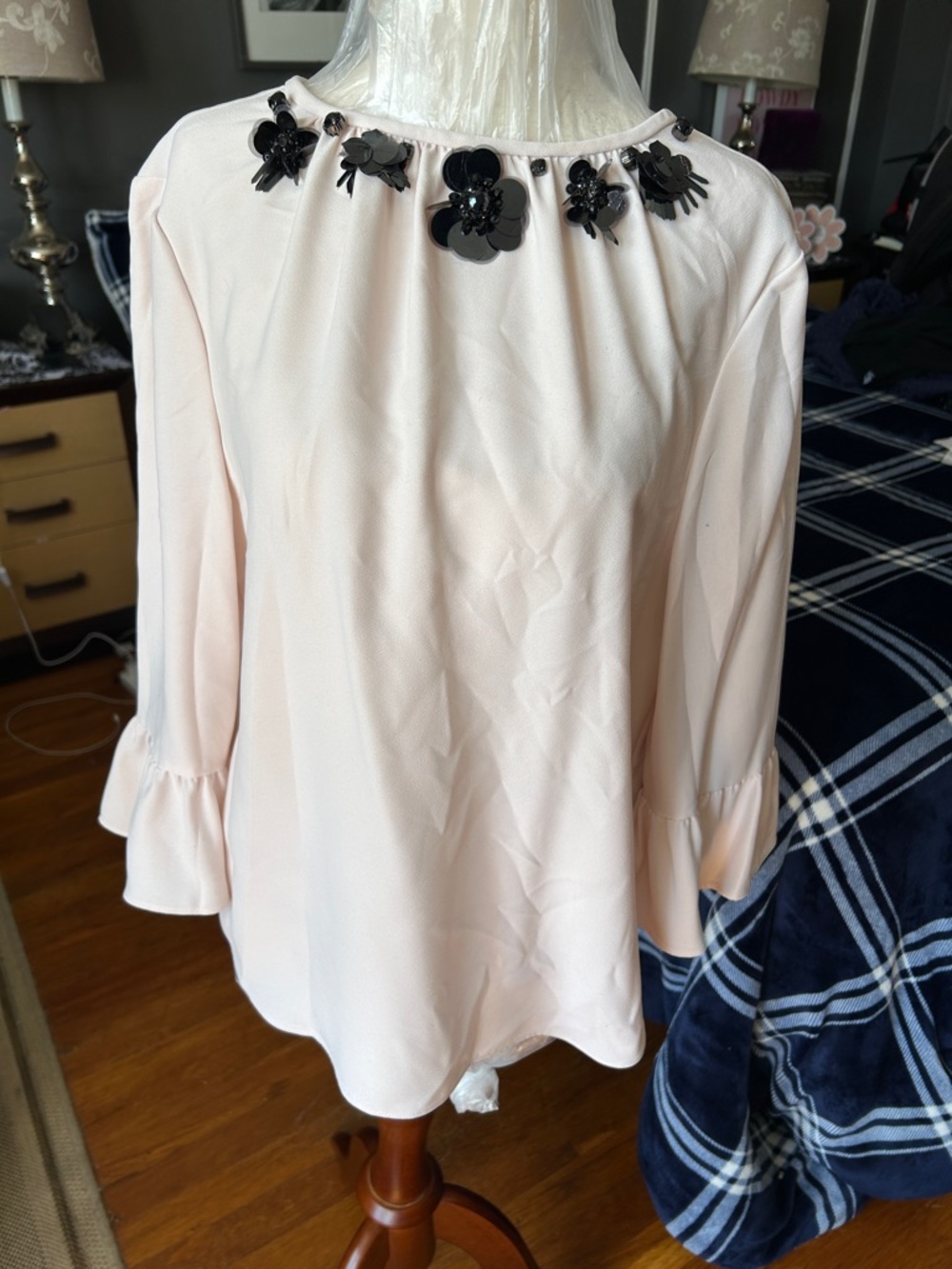 kate spade Blush Pink Embellished Neck Long-Sleeve Tunic size medium - Picture 2 of 4